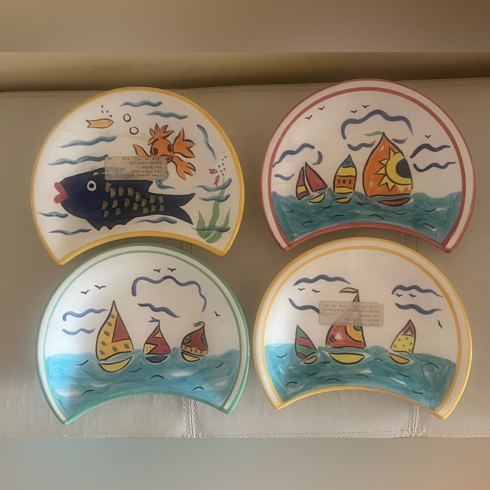 Vintage Smooth Sailing Set of 4 Sailboat Salad Plates